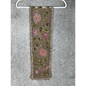 Pazuki London Open Knit 3D Floral Beaded Scarf Silk Blend Art To Wear 58 in Long